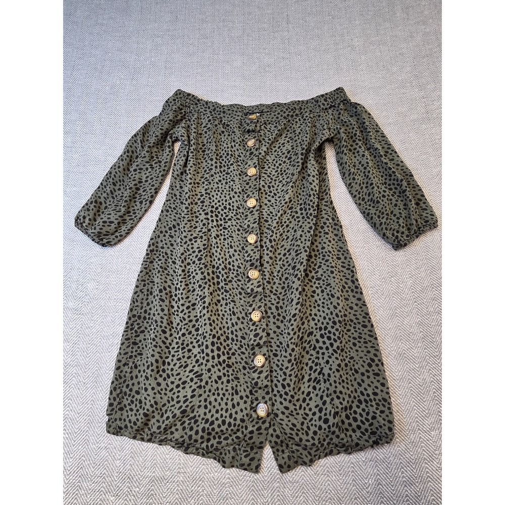 Wrangler Retro Shirt Dress Women's Small Olive Black Leopard Print Button Front